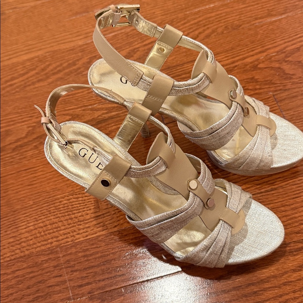 Guess Tan Strappy Heels